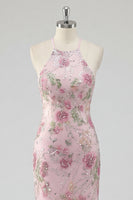 Laden Sie das Bild in den Galerie-Viewer, Glitzerndes pinkes Pailletten-Blumen-Meerjungfrauen-Langball-Kleid