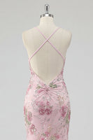 Laden Sie das Bild in den Galerie-Viewer, Glitzerndes pinkes Pailletten-Blumen-Meerjungfrauen-Langball-Kleid