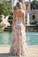 Laden Sie das Bild in den Galerie-Viewer, Elfenbeinblume A-Linie Spaghettiträger langes Abschlussballkleid mit Schlitz