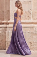 Laden Sie das Bild in den Galerie-Viewer, Lila A-Linie Halter Gerafftes Hohles Langes Ballkleid