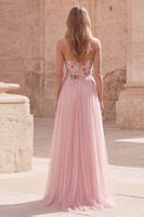 Laden Sie das Bild in den Galerie-Viewer, Glitzerndes pinkes A-Line-Sweetheart Applikiertes Tüll-Abschlussballkleid mit Perlen