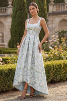 Laden Sie das Bild in den Galerie-Viewer, Pfauenblaues A-Linie Quadrathals Asymmetrisches Festliches Kleid