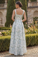 Laden Sie das Bild in den Galerie-Viewer, Pfauenblaues A-Linie Quadrathals Asymmetrisches Festliches Kleid