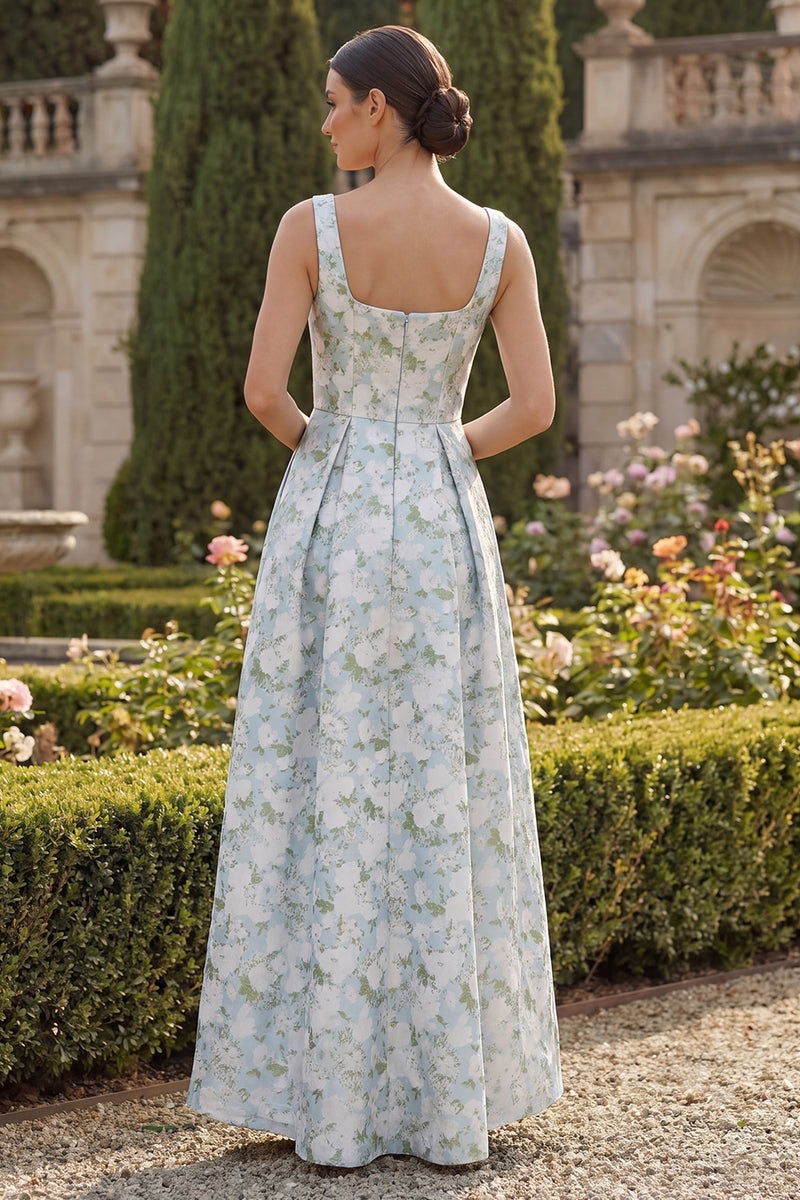 Laden Sie das Bild in den Galerie-Viewer, Pfauenblaues A-Linie Quadrathals Asymmetrisches Festliches Kleid