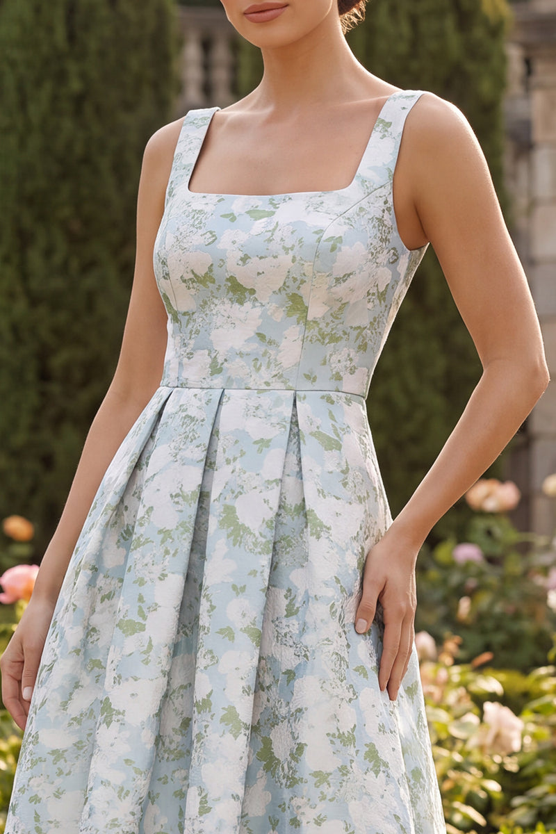 Laden Sie das Bild in den Galerie-Viewer, Pfauenblaues A-Linie Quadrathals Asymmetrisches Festliches Kleid