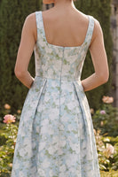 Laden Sie das Bild in den Galerie-Viewer, Pfauenblaues A-Linie Quadrathals Asymmetrisches Festliches Kleid