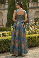 Laden Sie das Bild in den Galerie-Viewer, Pfauenblaues A-Linie Quadrathals Asymmetrisches Festliches Kleid