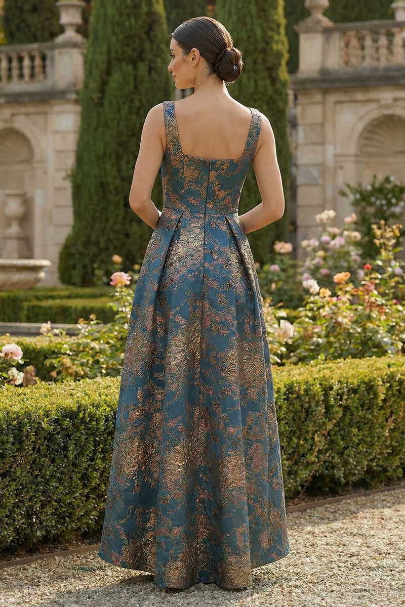 Laden Sie das Bild in den Galerie-Viewer, Pfauenblaues A-Linie Quadrathals Asymmetrisches Festliches Kleid