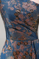 Laden Sie das Bild in den Galerie-Viewer, Pfauenblaues Jacquare Eine Schulter A-Linie Asymmetrisches Blumen Festliches Kleid