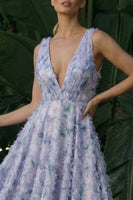 Laden Sie das Bild in den Galerie-Viewer, Hellviolettes Blumenmuster A-Linie Rückenloses Festkleid