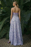 Laden Sie das Bild in den Galerie-Viewer, Hellviolettes Trägerloses Asymmetrisches Blumen A-Linie Formelles Kleid