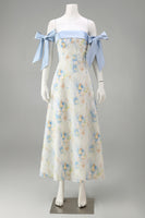 Laden Sie das Bild in den Galerie-Viewer, Hellblaues Langes Blumenmuster A-Linie Festliches Kleid mit Schleifen