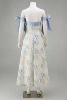 Laden Sie das Bild in den Galerie-Viewer, Hellblaues Langes Blumenmuster A-Linie Festliches Kleid mit Schleifen