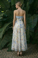 Laden Sie das Bild in den Galerie-Viewer, Hellblaues Langes Blumenmuster A-Linie Festliches Kleid mit Schleifen