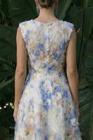 Laden Sie das Bild in den Galerie-Viewer, Hellblaues Langes Blumenmuster A-Linie Festliches Kleid