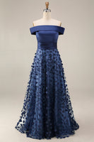 Laden Sie das Bild in den Galerie-Viewer, Schulterfreies Marineblaues Pailletten A-Linie Langes Mutter der Braut Kleid