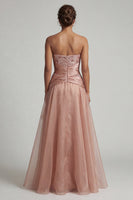 Laden Sie das Bild in den Galerie-Viewer, Trägerloseses Staubiges Rosa Plissiertes Langes A-Linie Mutter der Braut Kleid mit Pailletten
