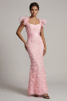 Laden Sie das Bild in den Galerie-Viewer, Blush Meerjungfrauen Rüschenärmel Langes Mutter der Braut Kleid mit 3D-Blumen