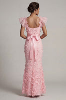 Laden Sie das Bild in den Galerie-Viewer, Blush Meerjungfrauen Rüschenärmel Langes Mutter der Braut Kleid mit 3D-Blumen