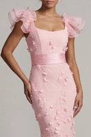 Laden Sie das Bild in den Galerie-Viewer, Blush Meerjungfrauen Rüschenärmel Langes Mutter der Braut Kleid mit 3D-Blumen