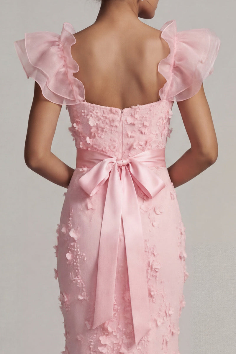 Laden Sie das Bild in den Galerie-Viewer, Blush Meerjungfrauen Rüschenärmel Langes Mutter der Braut Kleid mit 3D-Blumen