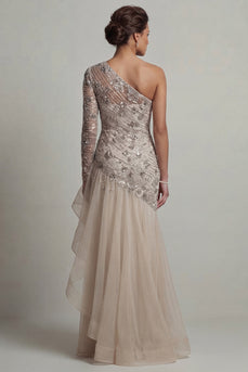 Eine Schulter gerüffelte Meerjungfrau weiße Pailletten-Mutter der Brautkleid