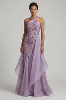 Laden Sie das Bild in den Galerie-Viewer, Neckholder-Pailletten-Meerjungfrauenlila Mutter-der-Braut-Kleid