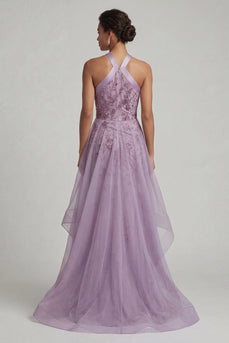 Neckholder-Pailletten-Meerjungfrauenlila Mutter-der-Braut-Kleid