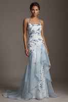 Laden Sie das Bild in den Galerie-Viewer, Hellblaue Pailletten-Meerjungfrau mit Rüschen Mutter der Braut Kleid