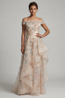 Laden Sie das Bild in den Galerie-Viewer, Off-the-shoulder A-Linie Rouge-Pailletten-Mutter-der-Braut-Kleid
