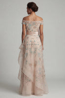 Laden Sie das Bild in den Galerie-Viewer, Off-the-shoulder A-Linie Rouge-Pailletten-Mutter-der-Braut-Kleid