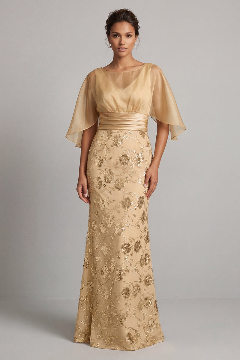 Laden Sie das Bild in den Galerie-Viewer, Meerjungfrau-Champagner-Pailletten-Halbärmel Mutter-der-Braut-Kleid