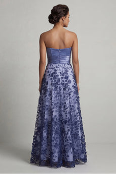 Trägerloses A-Linie marineblaues Blumenkleid Mutter der Braut