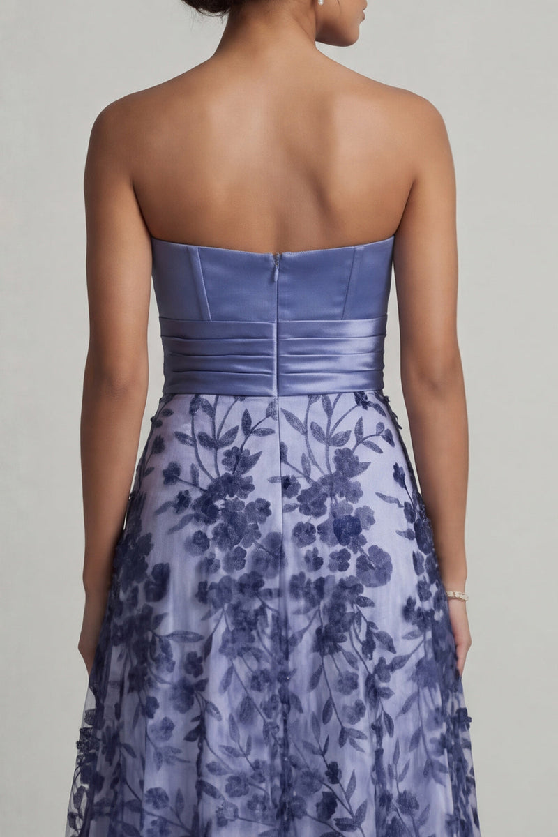 Laden Sie das Bild in den Galerie-Viewer, Trägerloses A-Linie marineblaues Blumenkleid Mutter der Braut