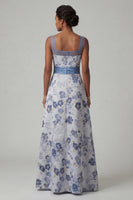 Laden Sie das Bild in den Galerie-Viewer, Quadratiger A-Linie staubiges blaues Blumenkleid Mutter der Braut
