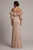 Laden Sie das Bild in den Galerie-Viewer, Champagner-Off-the-Shoulder Meerjungfrauen-Pailletten Langes Mutter-der-Braut-Kleid mit Schlitz