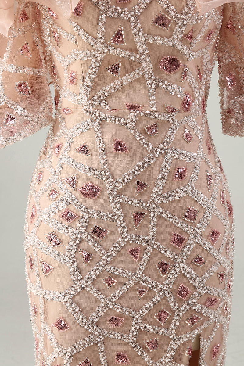 Laden Sie das Bild in den Galerie-Viewer, Champagner-Off-the-Shoulder Meerjungfrauen-Pailletten Langes Mutter-der-Braut-Kleid mit Schlitz