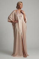 Laden Sie das Bild in den Galerie-Viewer, Satin-Champagner-Neckholder-Hülle Pailletten Mutter-der-Braut-Kleid mit Schlitz