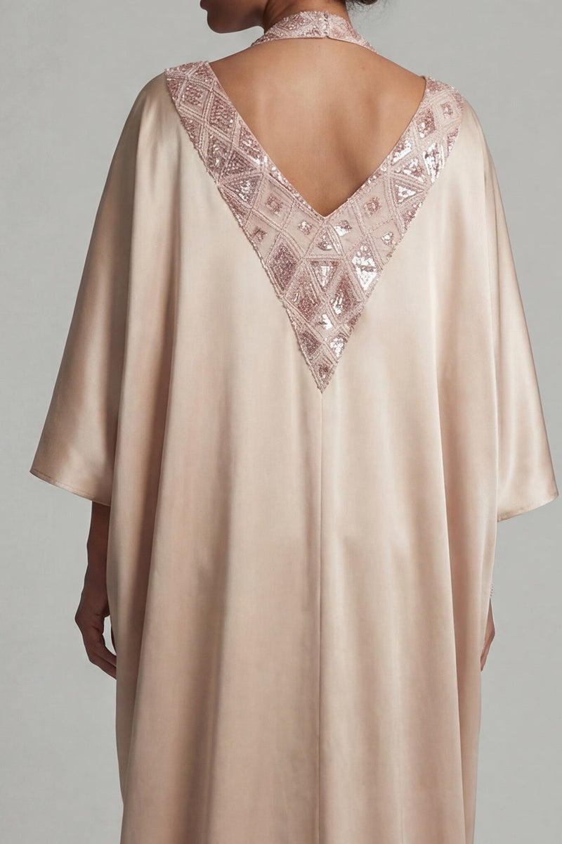 Laden Sie das Bild in den Galerie-Viewer, Satin-Champagner-Neckholder-Hülle Pailletten Mutter-der-Braut-Kleid mit Schlitz