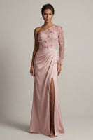 Laden Sie das Bild in den Galerie-Viewer, Satin Dusty Rose Scheide, eine Schulter gerafft, Mutter der Braut Kleid mit Schlitz