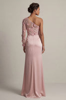 Laden Sie das Bild in den Galerie-Viewer, Satin Dusty Rose Scheide, eine Schulter gerafft, Mutter der Braut Kleid mit Schlitz