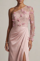 Laden Sie das Bild in den Galerie-Viewer, Satin Dusty Rose Scheide, eine Schulter gerafft, Mutter der Braut Kleid mit Schlitz