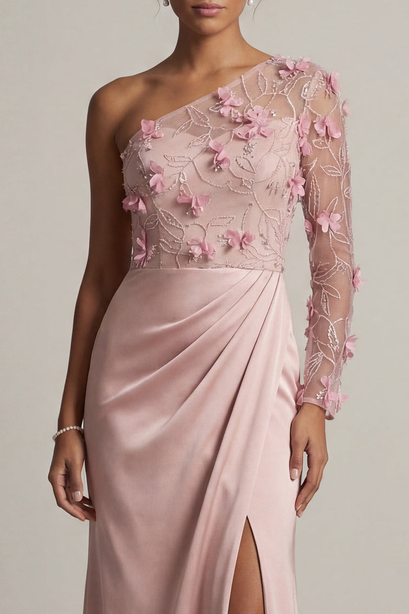 Laden Sie das Bild in den Galerie-Viewer, Satin Dusty Rose Scheide, eine Schulter gerafft, Mutter der Braut Kleid mit Schlitz