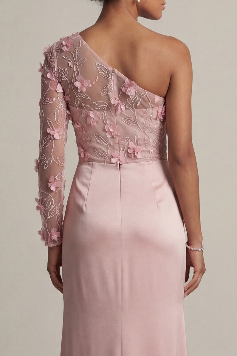 Laden Sie das Bild in den Galerie-Viewer, Satin Dusty Rose Scheide, eine Schulter gerafft, Mutter der Braut Kleid mit Schlitz