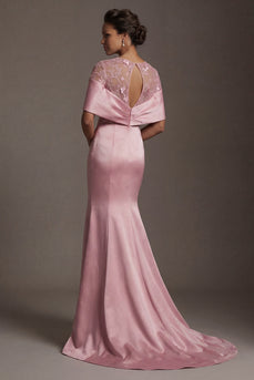 Meerjungfrauen-Satinrosa Rundhals-Langkleid Mutter der Braut