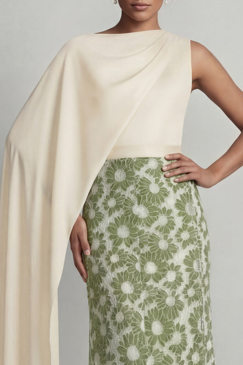 Laden Sie das Bild in den Galerie-Viewer, Grünes Rundhals-Scheiden, lange Mutter der Braut Kleid mit Seitenumhang