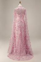 Laden Sie das Bild in den Galerie-Viewer, Rosa Illusionshals Meerjungfrauen-Blumenkleid Mutter der Braut mit Umhangärmeln