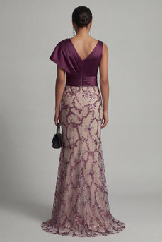 Dunkelviolettes V-Ausschnitt Meerjungfrauen-Mutter der Braut mit Pailletten