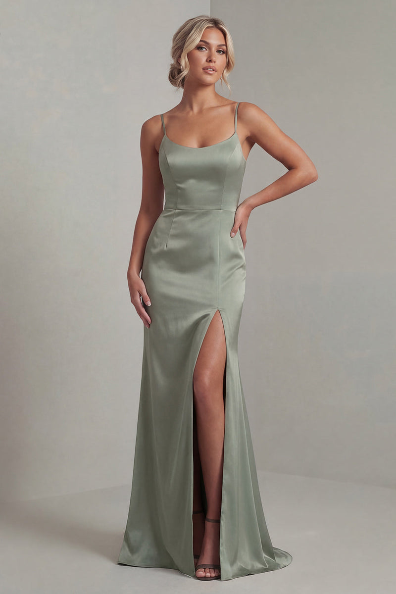 Laden Sie das Bild in den Galerie-Viewer, Hellgrünes Satin-Meerjungfrauenkleid Mutter der Braut mit abnehmbarem Umhang