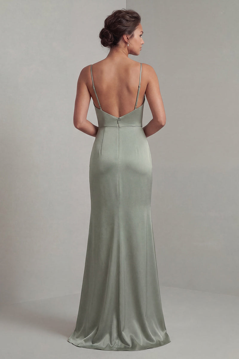 Laden Sie das Bild in den Galerie-Viewer, Hellgrünes Satin-Meerjungfrauenkleid Mutter der Braut mit abnehmbarem Umhang